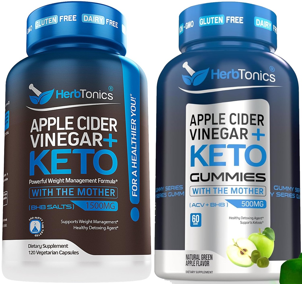 Herbtonics Apple Siideri Viinietikka Kapselit Keto BHB - Tukee Digestion, Detox, ja Aineenvaihdunta naisten ja miesten, sokeriton, Keto Formula.