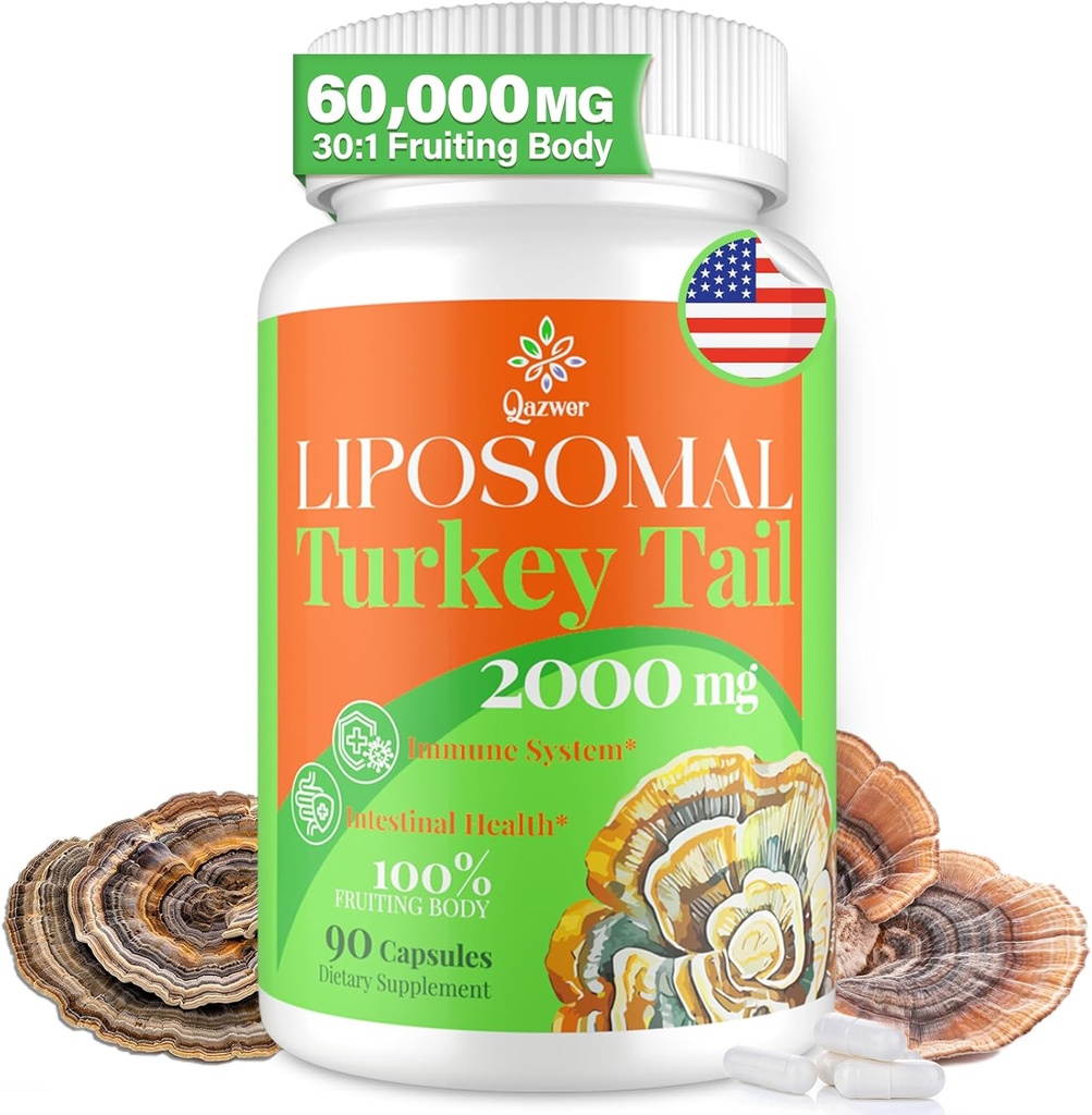 Liposomal Turkey Tail Mushroom Capsules, High Absorption Organic Turkey Tail Mushroom Extract 2000MG.30:1 Hedelmäruumiillinen lisäravinteeseen Ruoansulatus-, energia- ja immuunituki, ei-GMO.90 Kapselit