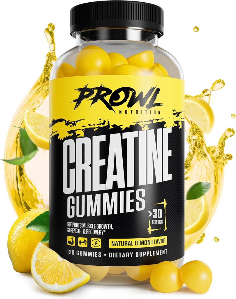 Kreatinmonohydrat Gummies - Kreatin Gummies för Män & Kvinnor - Muskeltillväxt, styrka och återhämtning - Vegan, icke-GMO och glutenfri - Naturlig citron smak - (30 portioner, 120 greve)