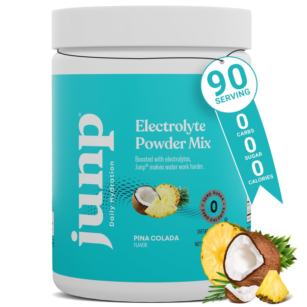 JUNP Elektrolyyttejä Powder Ei sokeria Ei karbs Pina Colada Coconut Ananas Keto Electrolyte Drink Mix - Kalium- ja suolahydraatiojauhe Elektrolyyttejä - Zero Calorie Sugar Free Electrolyte Powder 90ct