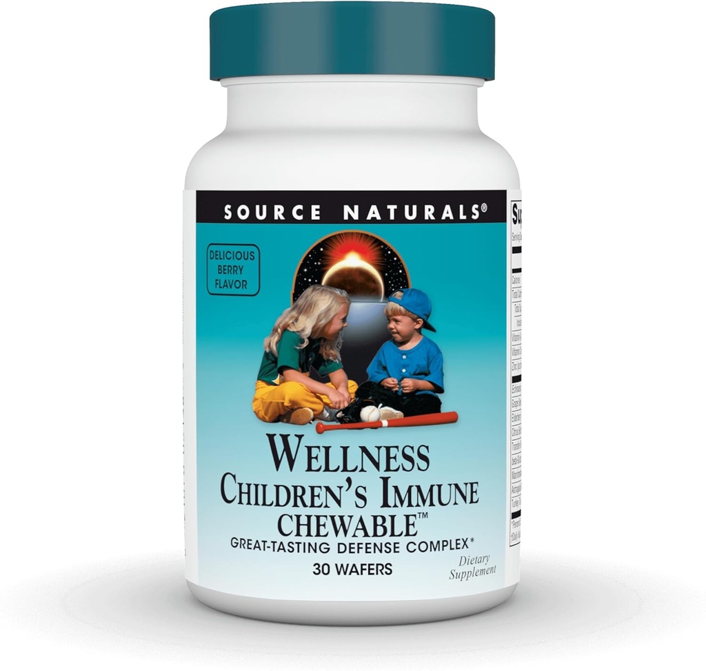 Source Naturals Wellness Lasten immuuni pureskeltava, Maistuva puolustus Complex, Vadelma maku * - 30 Wafers
