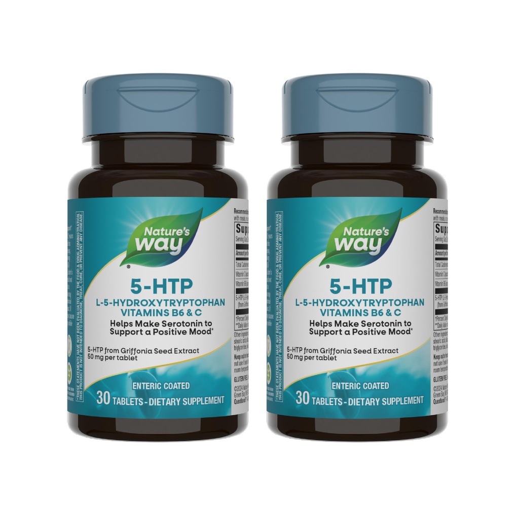 Naturens sätt 5-HTP, L-5-Hydroxytryptophan, hjälper till att göra Serotonin för att främja en positiv Outlook *, vitamin B6, vitamin C, Griffonia Bean Extract, 30 tabletter (Packaging May Vary) - 2 Pack