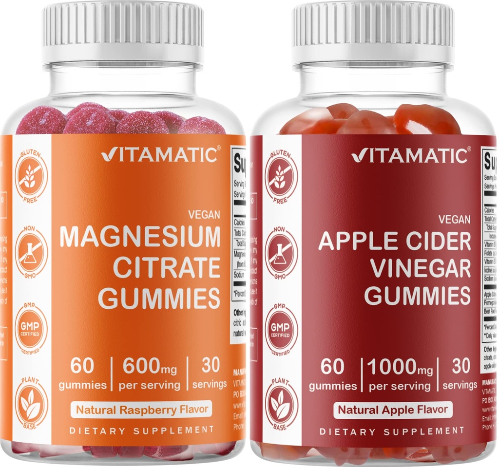 Vitamatic Magnesium & Apple Siideri Viinietikka Gummies - 60 Vegan kreivi Each
