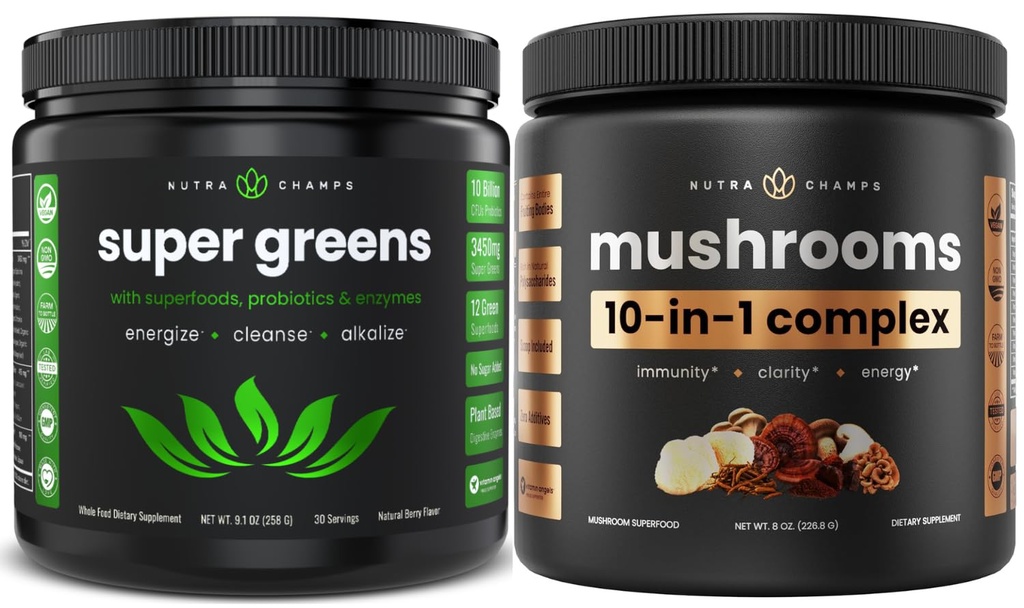 NutraChamps Super Greens & Super Sienet: Perimmäinen aivot, Gut & Body Boost