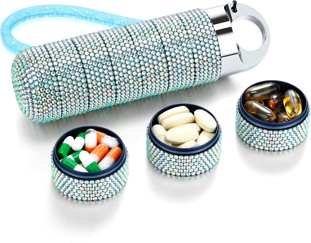 Zannaki Metal Bling Pill Organizer, Travel Waterproof Weekly Pill Box, Portable Large Aluminum Alloy Pill Case Container, BPA Free 7 Day Daily Medicine Organizer Holder för vitamin, fiskolja, tillägg