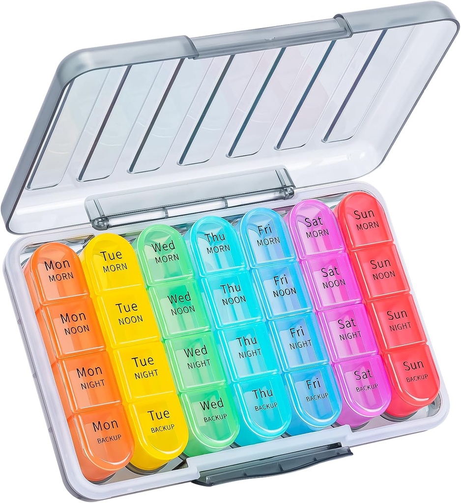Daviky Weekly Pill Organizer 4 Kertaa päivässä, Kosteus-Proof pillerilaatikko 7 Päivä, Päivittäinen pilleri tapauksessa Lääkkeet Organizer Box Helppo kuljettaa, Matka pilleri Järjestäjä 28 Osastoja pitää vitamiinit ja lääkkeet