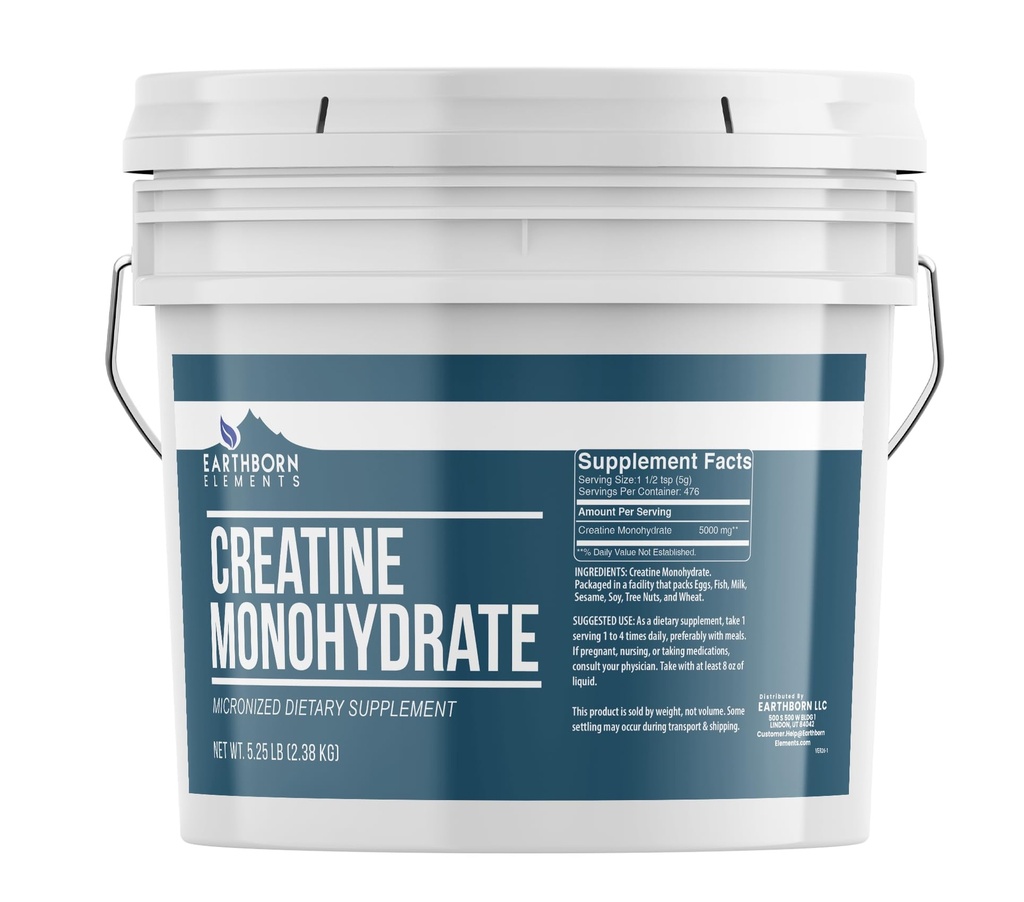 Maasta peräisin olevat elementit Creatiini Monohydraattijauhe 1 gallona ämpäri, mikronoitu & aromiton, ravintolisä, ei lisäaineita (84 Ounce)
