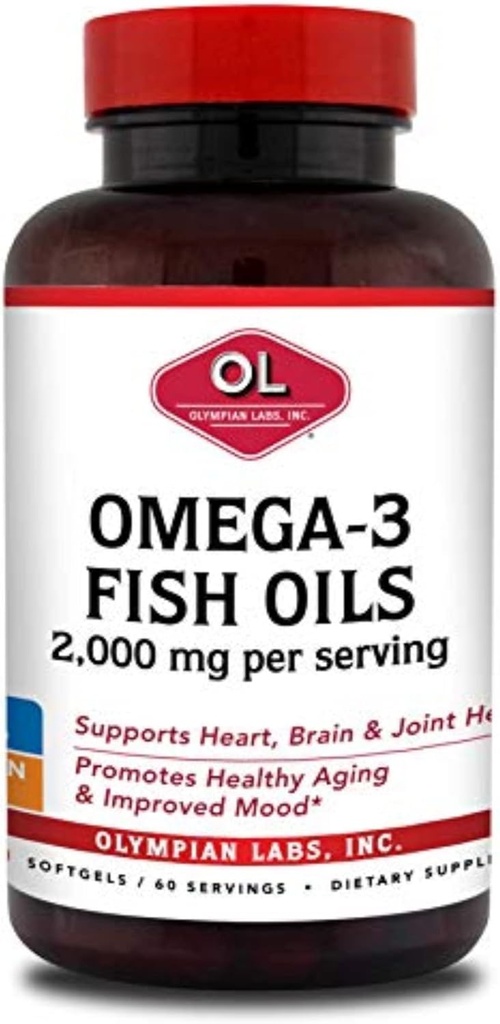 Olympian Labs Omega-3 Fish Oils, 2000mg per Serving - auttaa tukemaan aivojen ja sydämen terveys, 120 Count, (73)