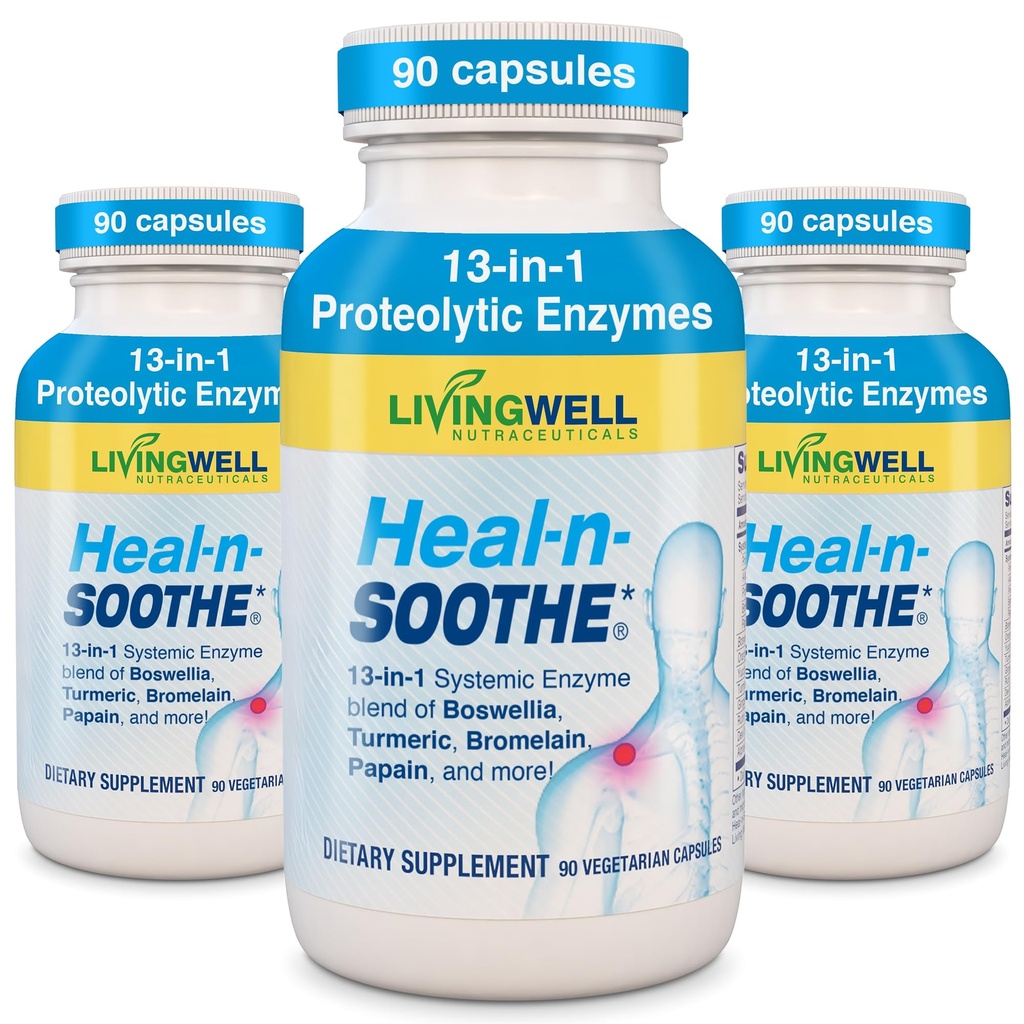 HEAL- N- SOOTHE-yhteistukilisät - Proteolyyttiset entsyymit kuten Bromelain & Papain, Boswellia, Turmeeric & Ginger- edistää proteiinia Ruoansulatuskyky & kehon puolustus hyvinvointi - 90 Count (3 Pack)