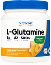 Nutricost L-glutamiinijauhe Makeutettu Stevia (500 Grams, Peach Mango) - täydentää Gut Support, 5 grammaa L-glutamiini per Serving - Gluteeniton, ei-GMO