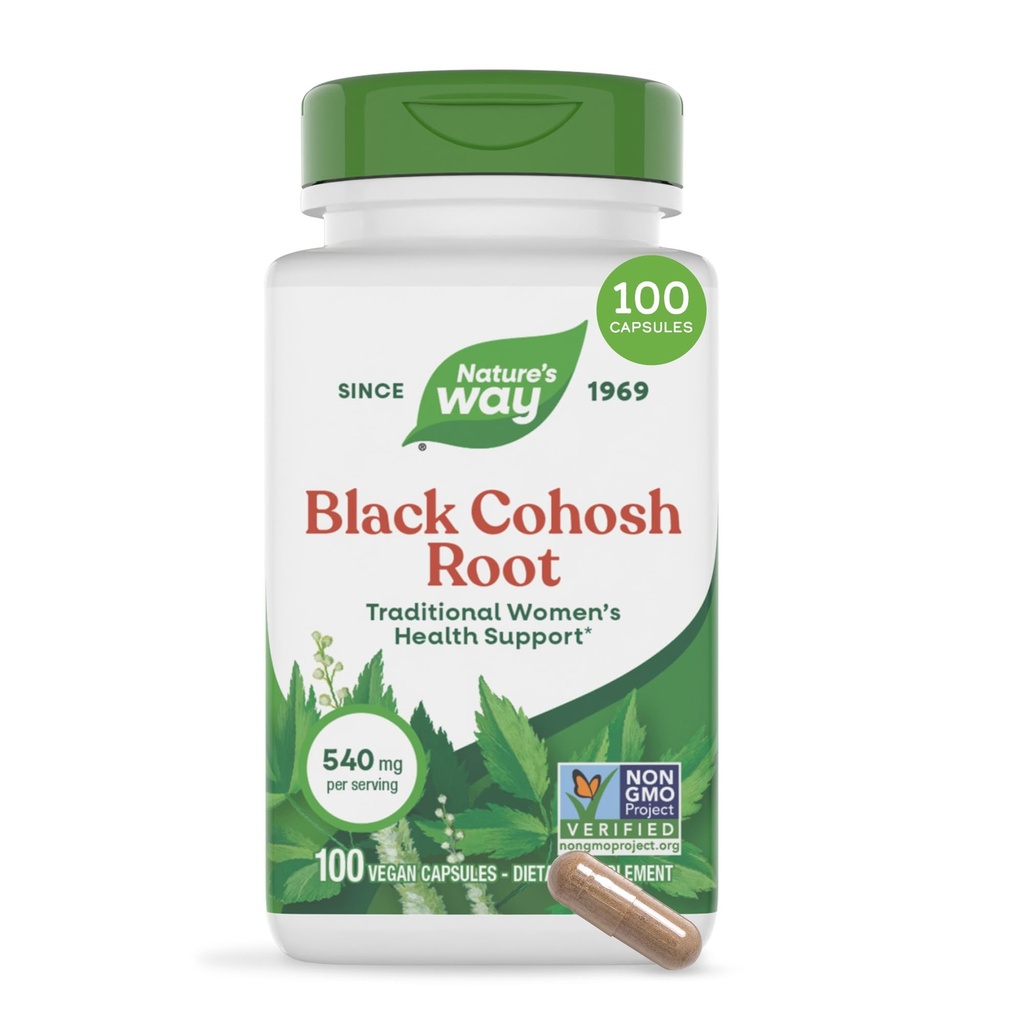 Nature's Way Black Cohosh Root, Traditional Support for Women's Health*, 540 mg per Serving, non-GMO Project Varmennettu, 100 kapselia