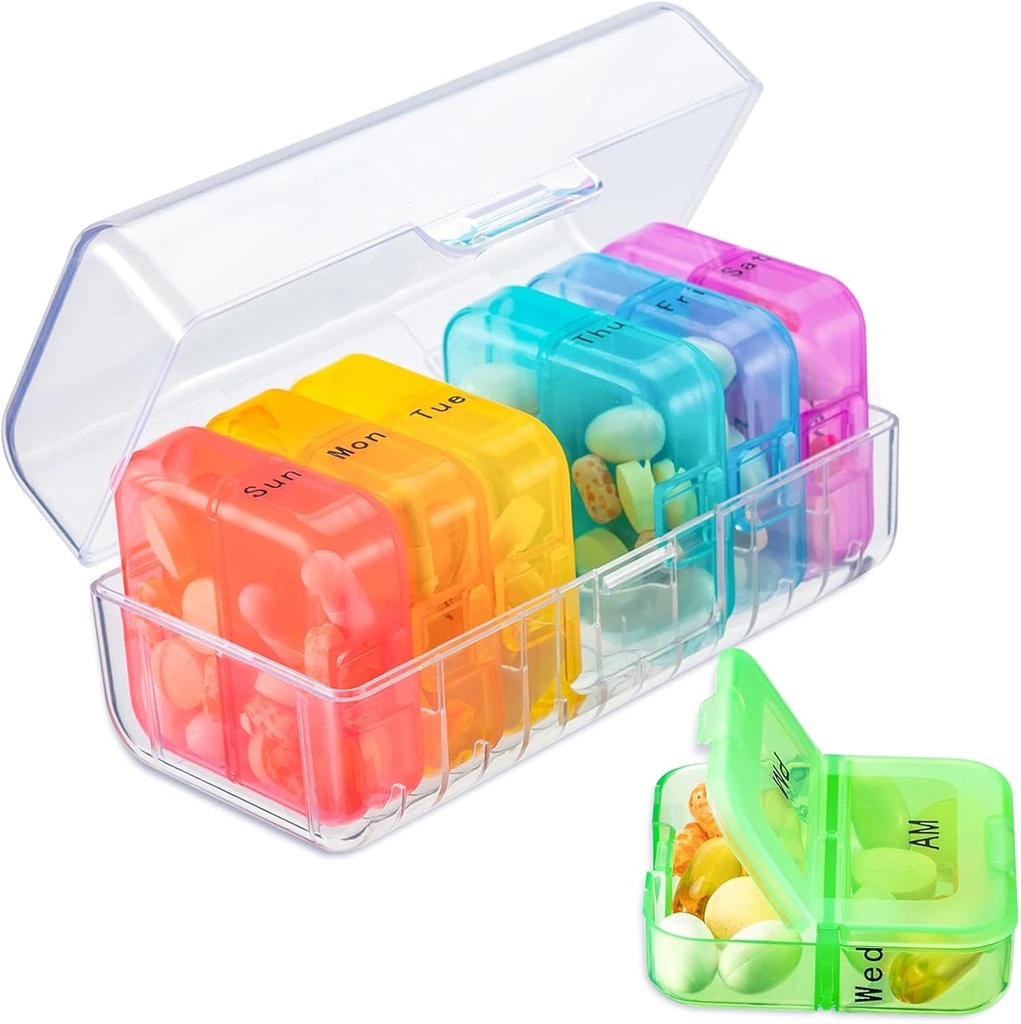 Zoksi Pill Organizer 2 gånger om dagen, vecka 7 dag Pill Box, Daily Am Pm Pill Organizer, Travel Pill Case för medicin, fiskoljor, vitamin, tillägg