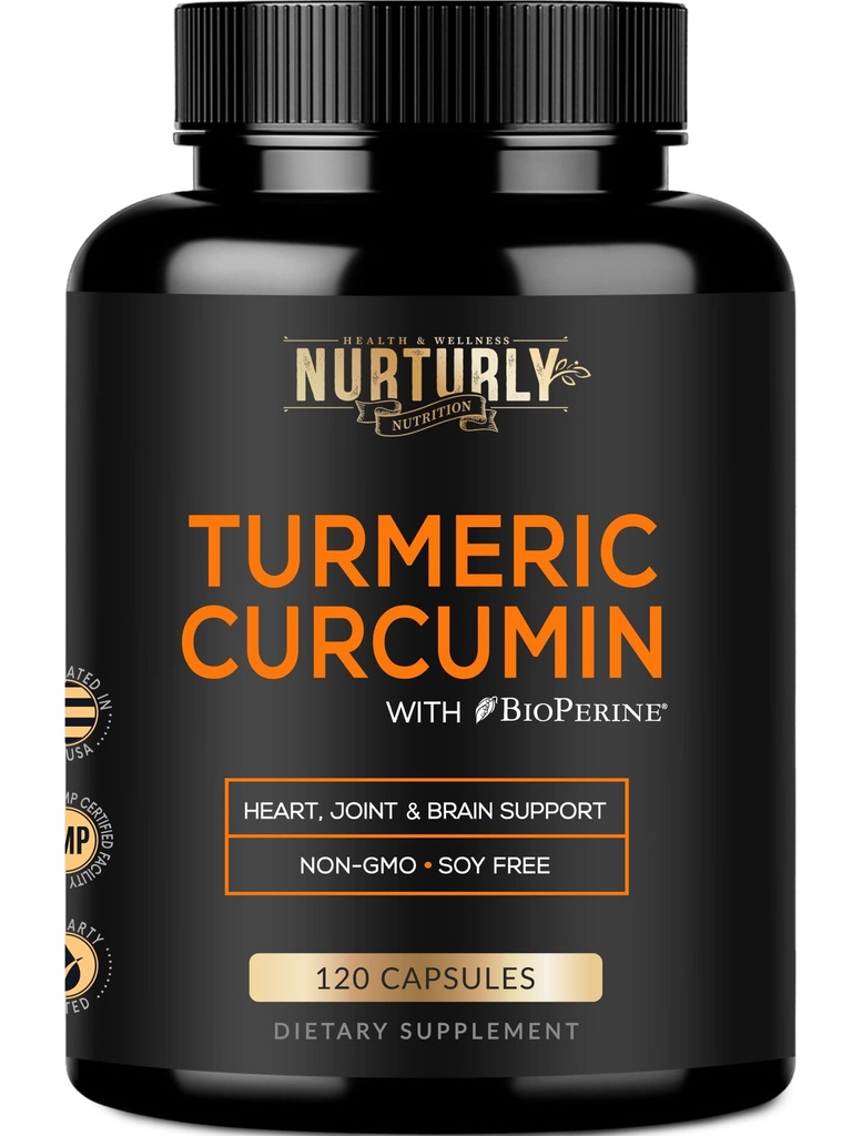 Kurkuma, jossa BioPerine Black Pepper ja 95% Curcuminoids - Korkea Imeytyminen Turmeerinen lisäravinteet 1300mg Hearth Health - ei-GMO, Gluteeniton - 120 kapselia