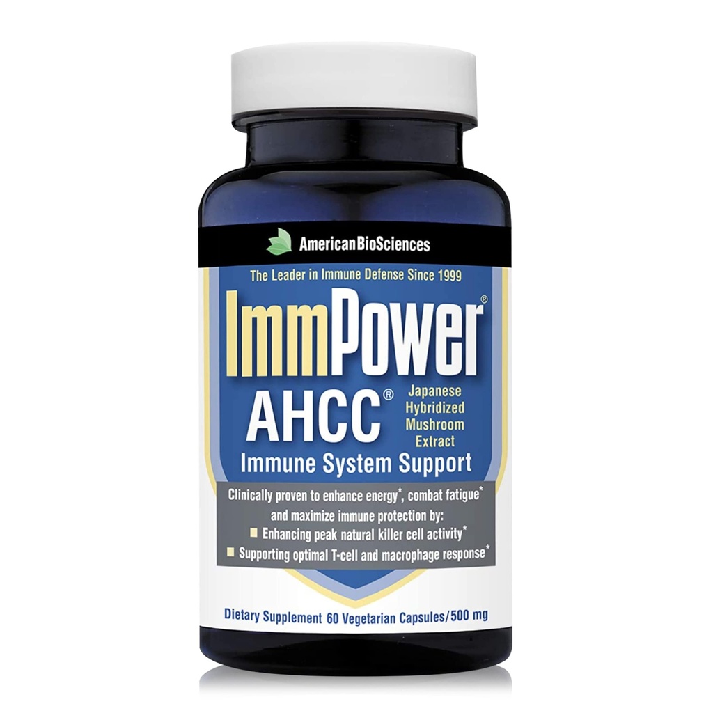 American BioSciences ImmPower AHCC Herbal Mushroom Supplement, 500 mg per kapsel för immunstöd, underhåller Natural Killer Cell Activity, Pack med 1, 60 Veggie Capsules