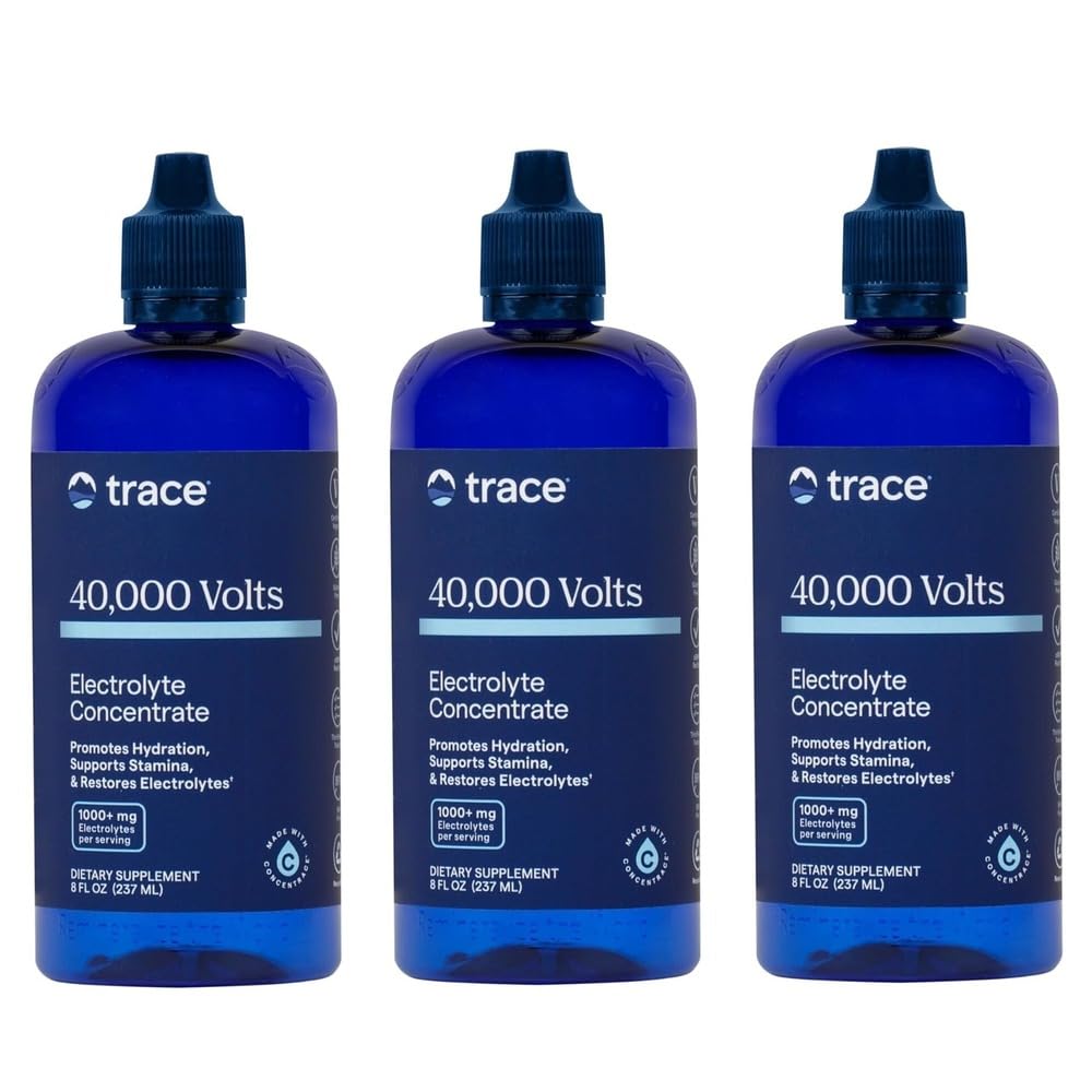 Trace Minerals 40,000 Volts - concentral Supplement Drops for Electrolyte Support - Tuki lihasten terveys ja elinkyky - harjoitus Drink to Aid Hydration - 8 fl oz (pakkaus 3) (144 Servings)