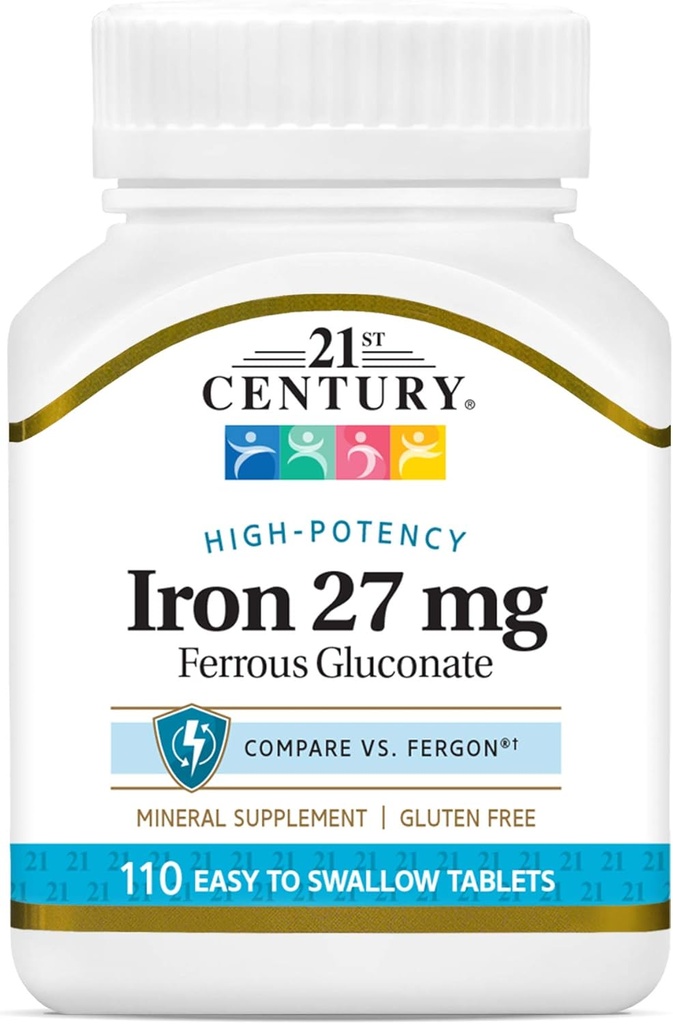 21st Century Iron 27 Mg Ferrous Gluconate Tabletit, 110Count