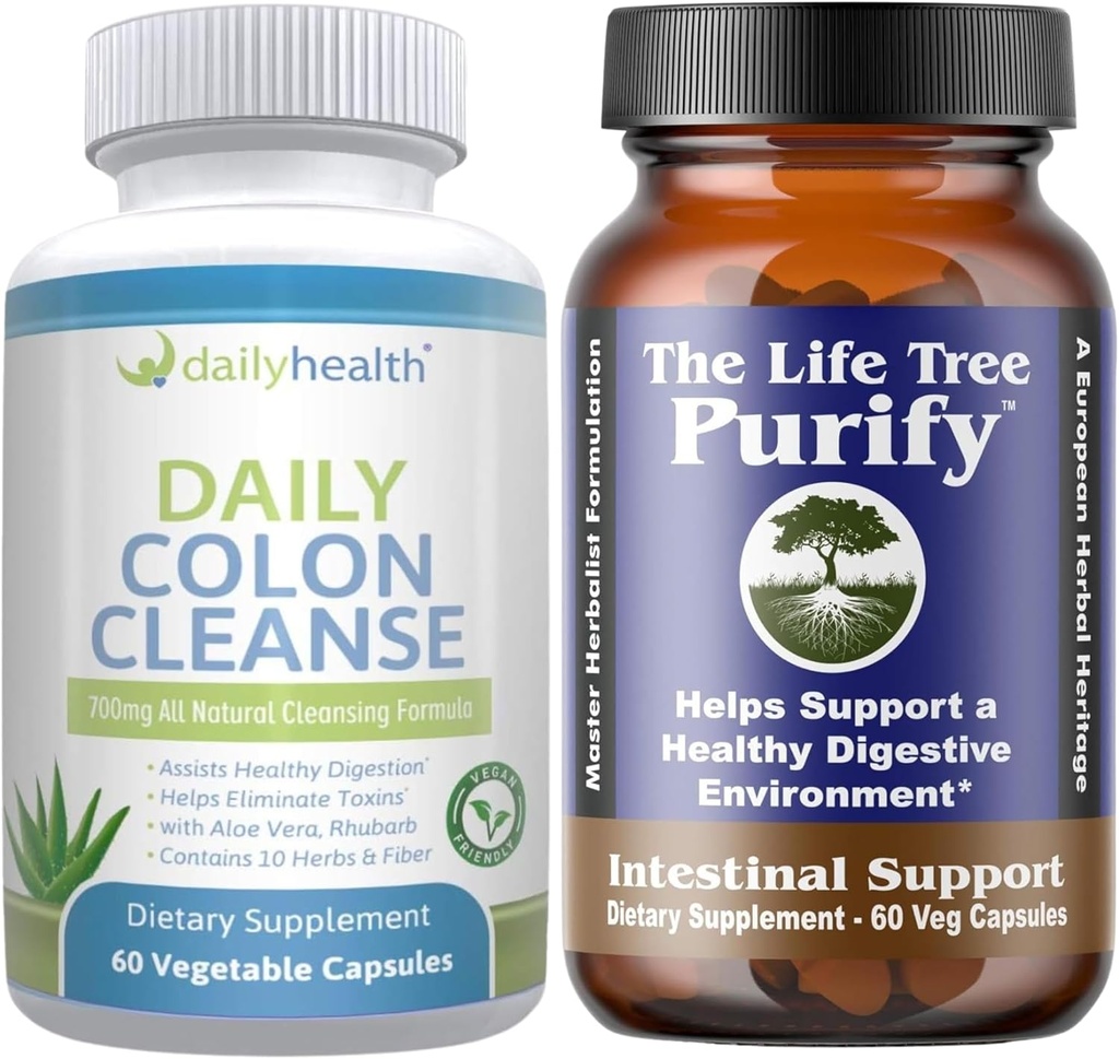 Life Tree Puhdista Suoliston tuki Plus Daily Colon Cleanse Detoxify Kit 120 kapselia - Lactobacillus acidophilus - Natural Herbal for Dgestive Health