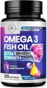 Omega 3 Fish Oil Lisäravinteet 2400mg - Triple Strength Omega 3 Rasvahapot, Natural Heart Health Brain & Joint Support - Rasvahapot EPA & DHA - Wild Caught Fish Oil Supplement - 120 Softgels