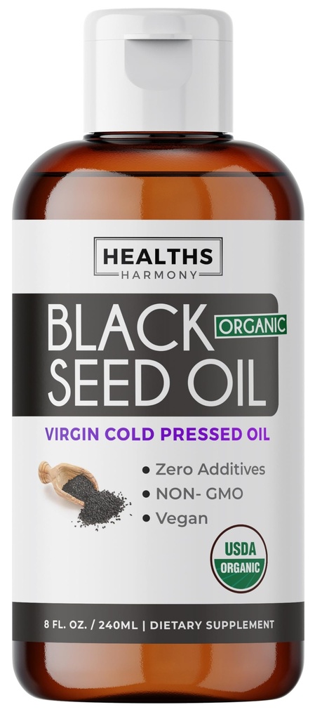 USDA Organic Black Cumin Seed Oil Liquid (8 fl oz) Premium Kylmäpaineinen Nigella Sativa Producting Pure - Antioksidantti Supplement - Vegan, Gluteeniton, & non-GMO (ei pillereitä tai kapseleita)
