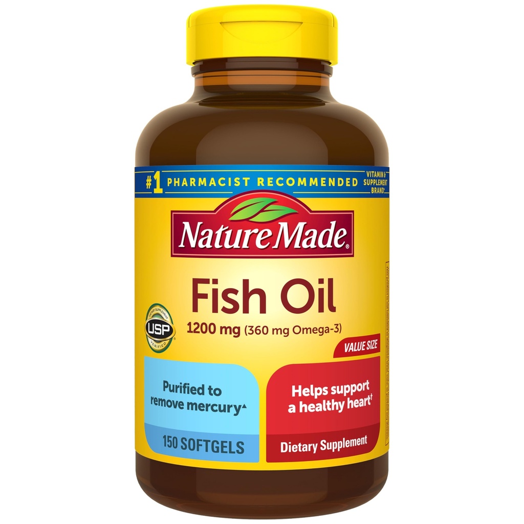 Luonto Made Fish Oil Omega 3 Lisäravinteet, 1200 mg Softgels, Omega 3 Fish Oil for Healthy Heart Support, 150 Softgels, 75 päivän tarjonta