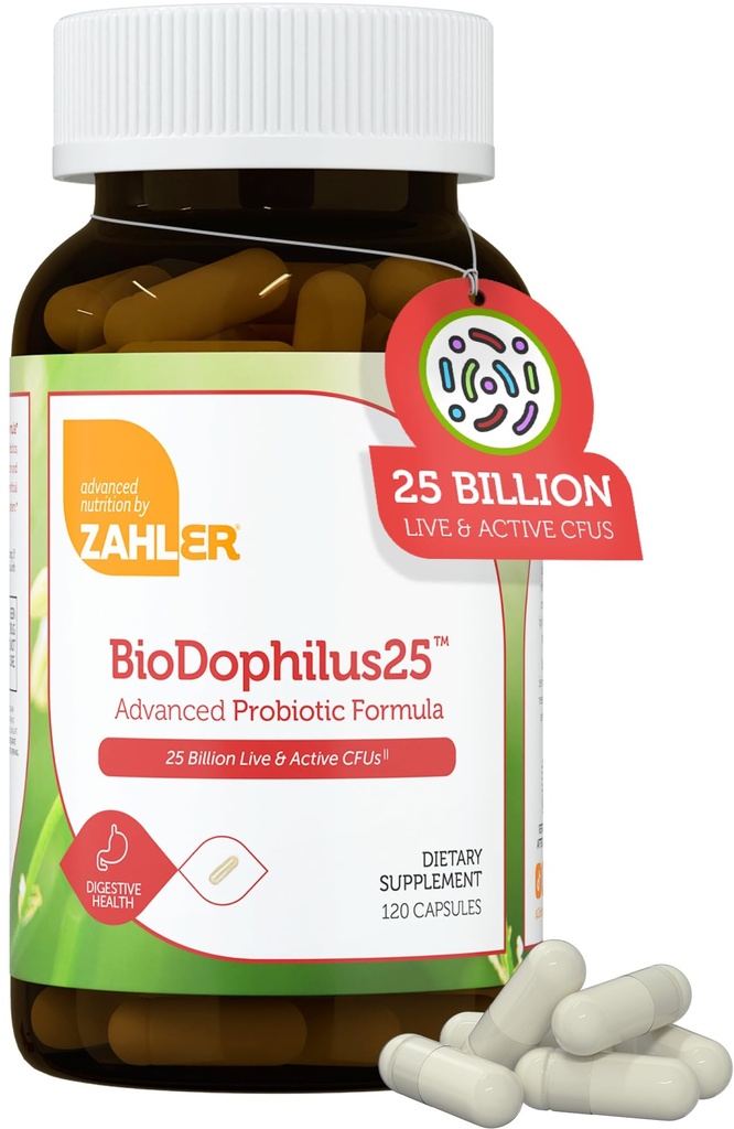 Zahler BioDophilus25, 25 miljardia PMY Probiootti + Prebiootti - 11 Kantaa Päivittäinen Probiootti Supplement - Kosher Probiootit naisten ruoansulatusterveys, Probiootit miesten Gut Health (120 kapselia)