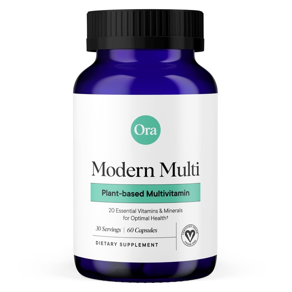Ora Organic Plant Based Multivitamin för kvinnor och män, Bluelight Protection - Hjärna, ögon, energi, immun, hud, hår, hjärta och benhälsostöd, 60 Vegan kapslar