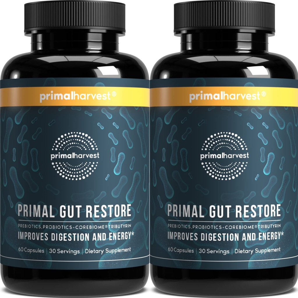 Primal Harvest 2 Pack, Palauta Gut Health, Primal Gut Palauta w/POSTbiootit, Prebiootit ja PRObiootit naisille ja miehille, 60 CT - Digestion, Colon Cleanse, auttaa Vuotava Gut korjaus