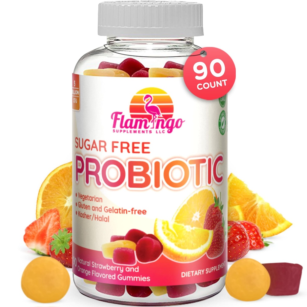 Probiotiska Gummies Sugar Free-3 miljarder CFU Reduce Gas, Bloating - Probiotika för kvinnor, barn och mensprobiotiska - Bacillus Coagulans - Naturlig, Vegan, Vegetarian, Kosher, Halal -90 Gummy Probiotika