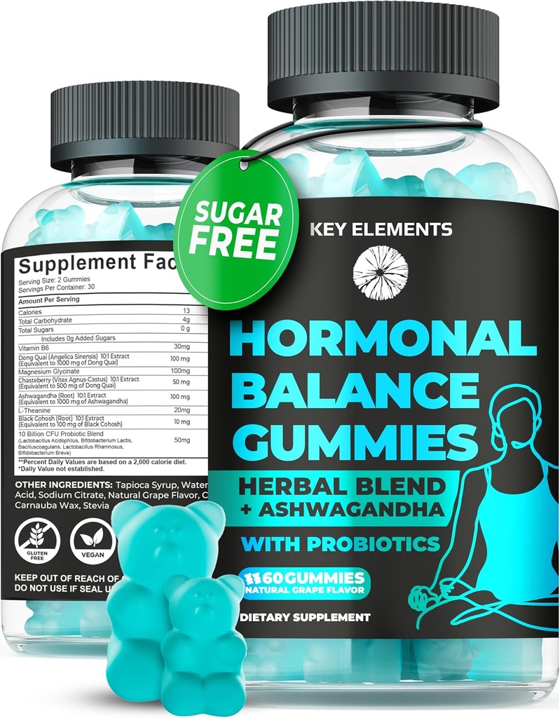 PMS Gummies Hormonal Balance Lisäravinteet naisille - Probioottinen PMS Vitamiinit Kuukautiskramp Relief, Hot Flashs Menopause Support - PMS Relief with Dong Quai, Chasteberry, Black Cohosh & Ashwagandha