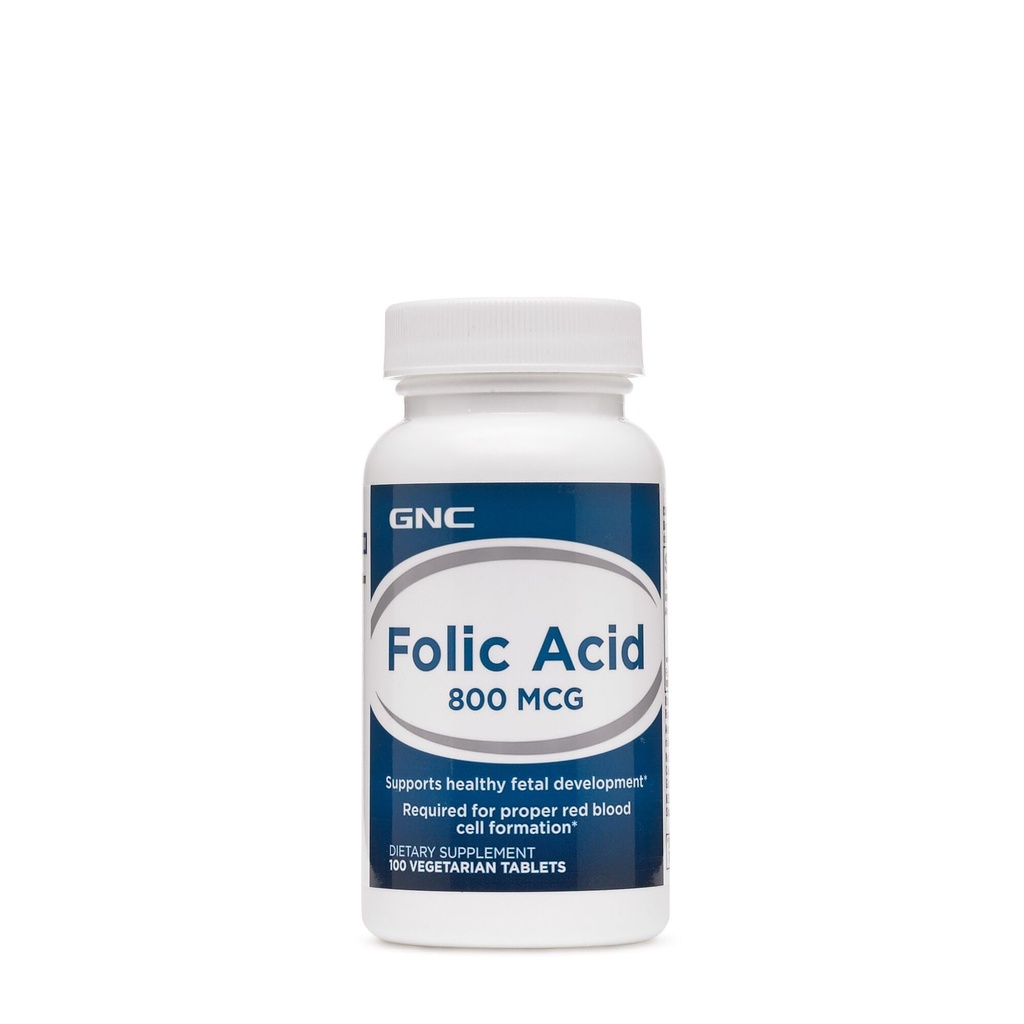 GNC Folic Acid 800mcg | Stöder Hälsosam Fetal Utveckling | Krävs för Korrekt Röd Blod Cell Formation | Vegetarisk Formel | 100 Räkna