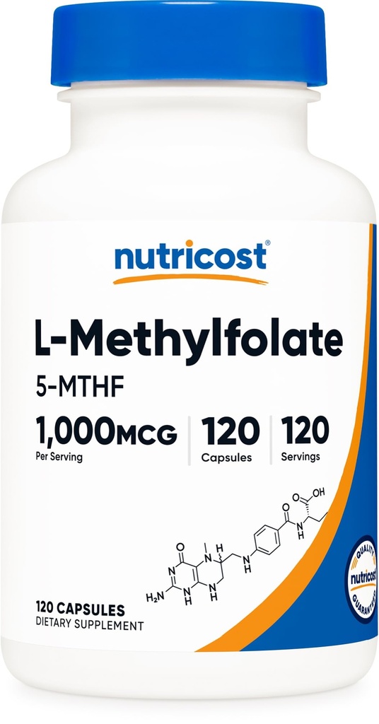 Nutricost Methylfolate 1000 mcg, 120 Kasvissyöjän kapselit - Gluteeniton, ei-GMO (Metyylisoitunut Folaatti)