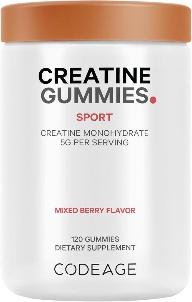 Codeage Creatiini Monohydraatti Gummies Supplement - 5000 mg Creatiini - AstraGin Panax & Astralagus - Sport Gummy - Mixed Berry Flavor - Kettlebellin muoto vitamiinit - Vegan - ei-GMO - 120 Gummies