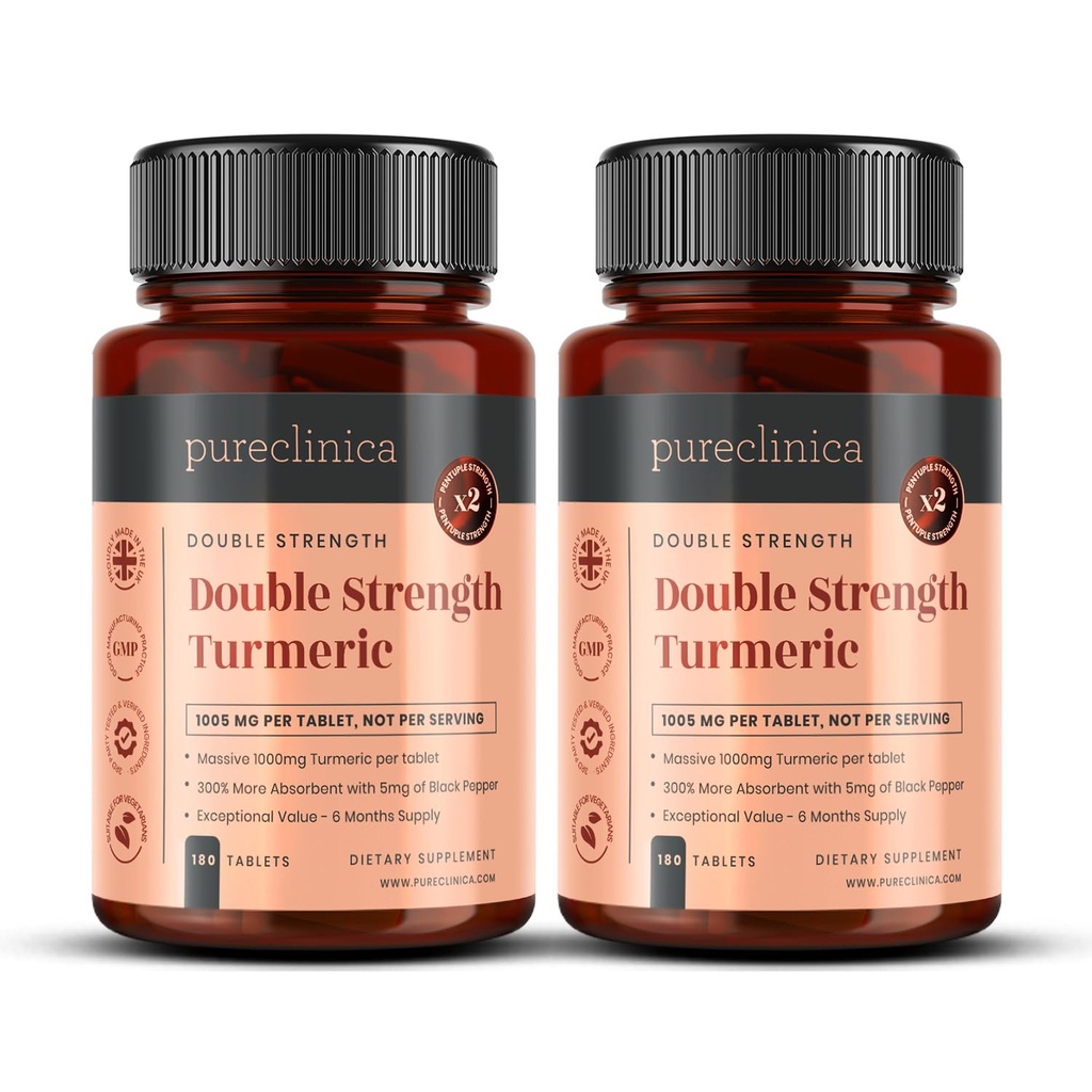 Double Strength Turmeric - Massive 1000 mg x 360 tablettia - 200% enemmän Turmeric ja luonnollinen tasot potent Curcumiini / tabletti - 5 mg Black Pepper uute 300% Lisääntynyt imeytyminen