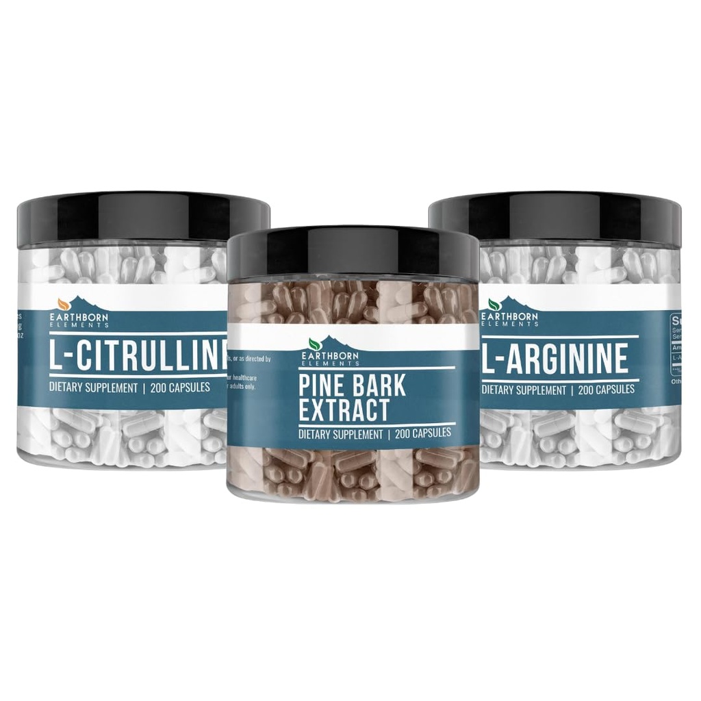 Earthborn Elements Pine Bark, L-Arginine och L-Citrulline Capsule Bundle, 200 Capsules Varje, Pure & Undiluted, Inga Tillsatser