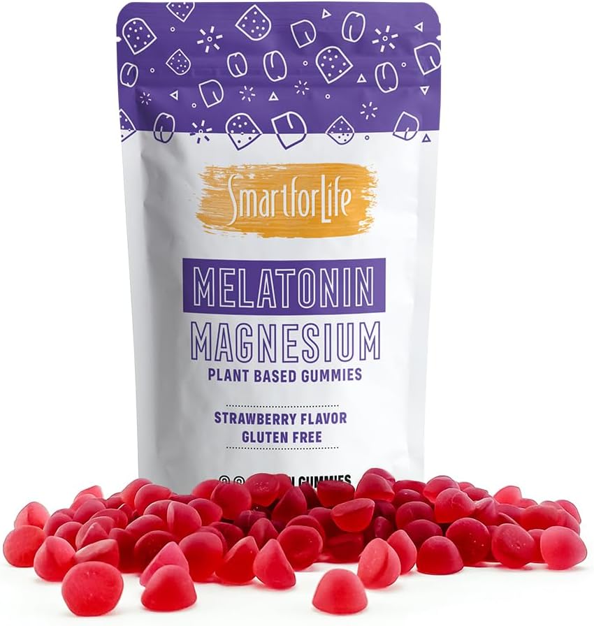 SMART FOR LIFE Melatonin Gummies 5mg W/Magnesium - 60 greve - Plant Based Vegan Melatonin Gummies - Strawberry Flavor Sleep Gummies - Heart & Bone Health Dietary Supplement - Adult Melatonin Gummies
