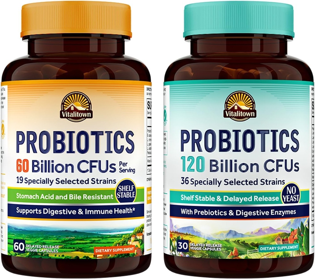 Vitalitown Probiootti Bundle (Pack of 2) ... Probiootit 60 miljardia PMY (Item 1) & Probiootit 120 miljardia PMY (Item 2) ...