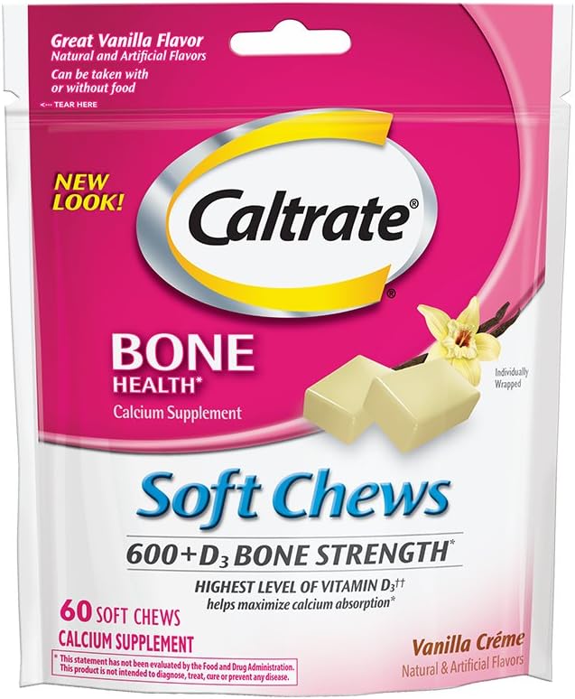Caltrate 600+D3, Calcium och D3 Supplement Soft Chews, 600mg (Vanilla Crème Flavor, 60 Count)