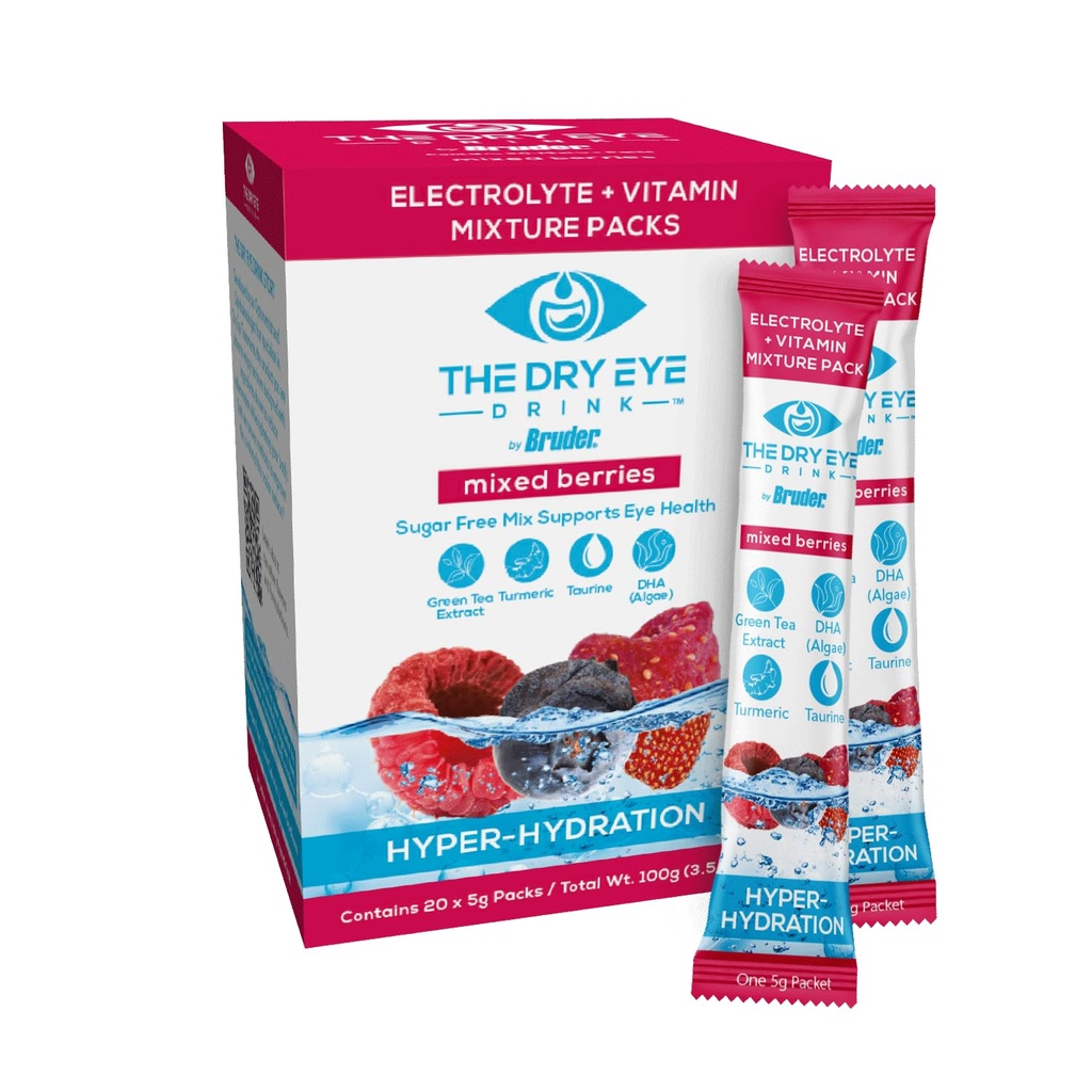 l Ultimate Hydration for Dry Eyes l Sugar-Free Electrolyte Powder Packets l Blended with Vitamins, Green Tea, Turmeric, Taurine och DHA l 5g x 20 Packets (Mixed Berry)
