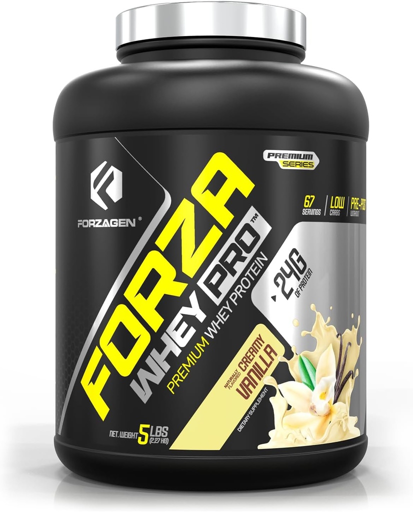 Forzagen Whey PRO Low Carb Protein Powder . 24g proteiinia per tarjoilu, ei lisättyä sokeria, Gluteeniton, Premium Whey Shakes & Mixes for Miehet & Naiset, BCAA Vanilla, 5 kg. (67 tarjoilua)