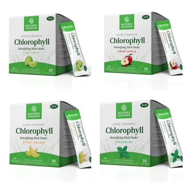 Nature's Sunshine Chlorophyll Stick Pack Variety Bundle (120 to-Go Sticks) – Delicious Detox & Gut Health Support in Convenient Stick Packs (Lime Twist, Crisp Apple, Spearmint & Sweet Melon)