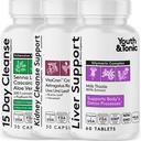 Ungdom & Tonic 3X Body Cleanse och Detox piller för kvinnor och män med lever, njure, kolon kompletterar för att stödja hälsosamma funktioner och för förlust av oönskade föroreningar och metaboliskt avfall. 120 kapslar