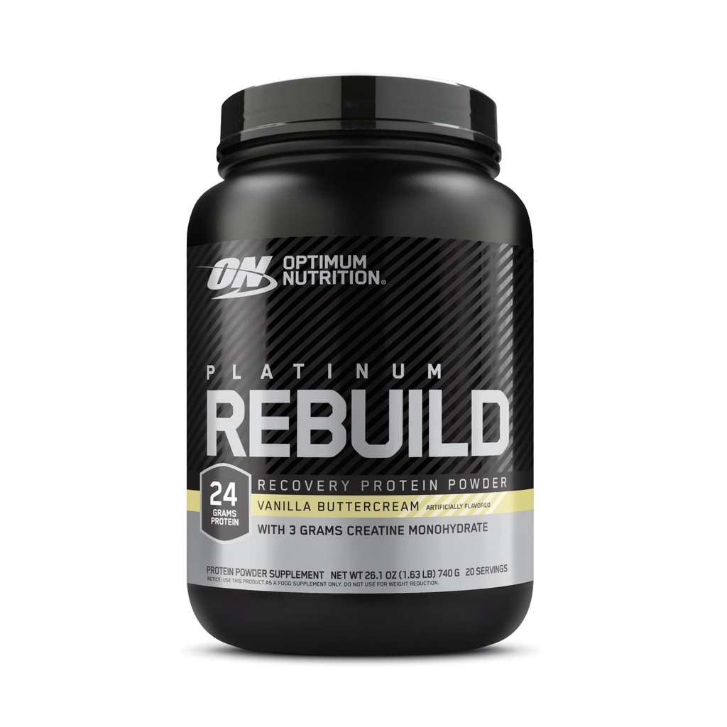 Optimum Nutrition Platinum Rebuild, Premium Platinum Blend Protein Powder Creatiini, Vanilla Buttercream, 20 tarjoilua