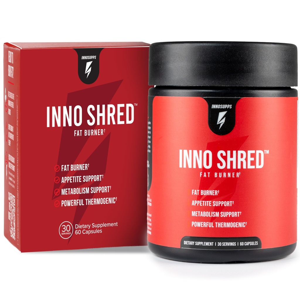 Inno Shred Thermogenic Fat Burner miehille ja naisille - ruokahalua Supremant, energia & aineenvaihdunta tuki Capsimax, Paradoksiini, Vihreä teeuute - 60 kapselia, 30 tarjoilua