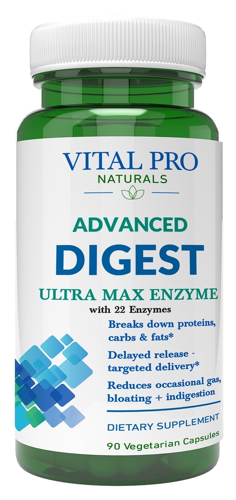 Vital Pro Naturals - Avancerad Digest Natural Digestive Enzyme stöder Nedbrytningen av proteiner, fetter och kolhydrater och minskar yrkesgas, uppblåsthet och matsmältnings 90 kapslar