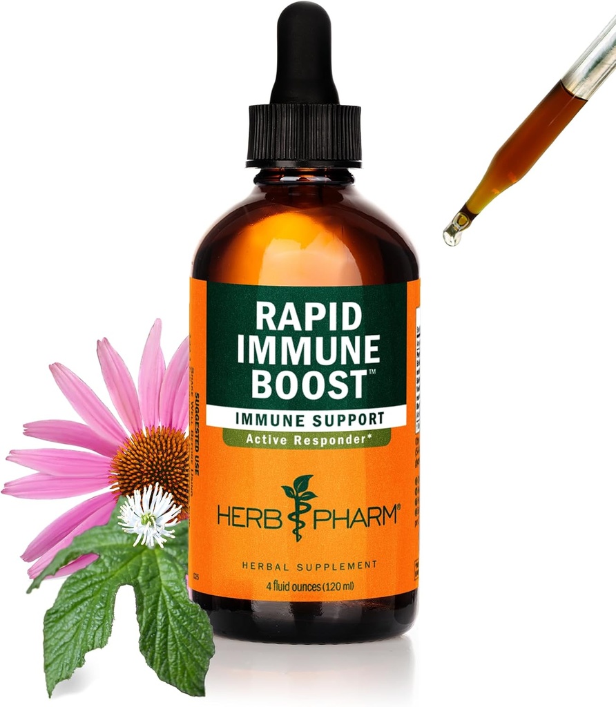 Herb Pharm Organic Rapid Immune Boost: Fast-Absorbing Tincture aikuisille, Echinacea Tincture Goldenseal, Ginger Extract & Elderberry, Immuno Support Supplement & Wellness Aid, 4 Oz