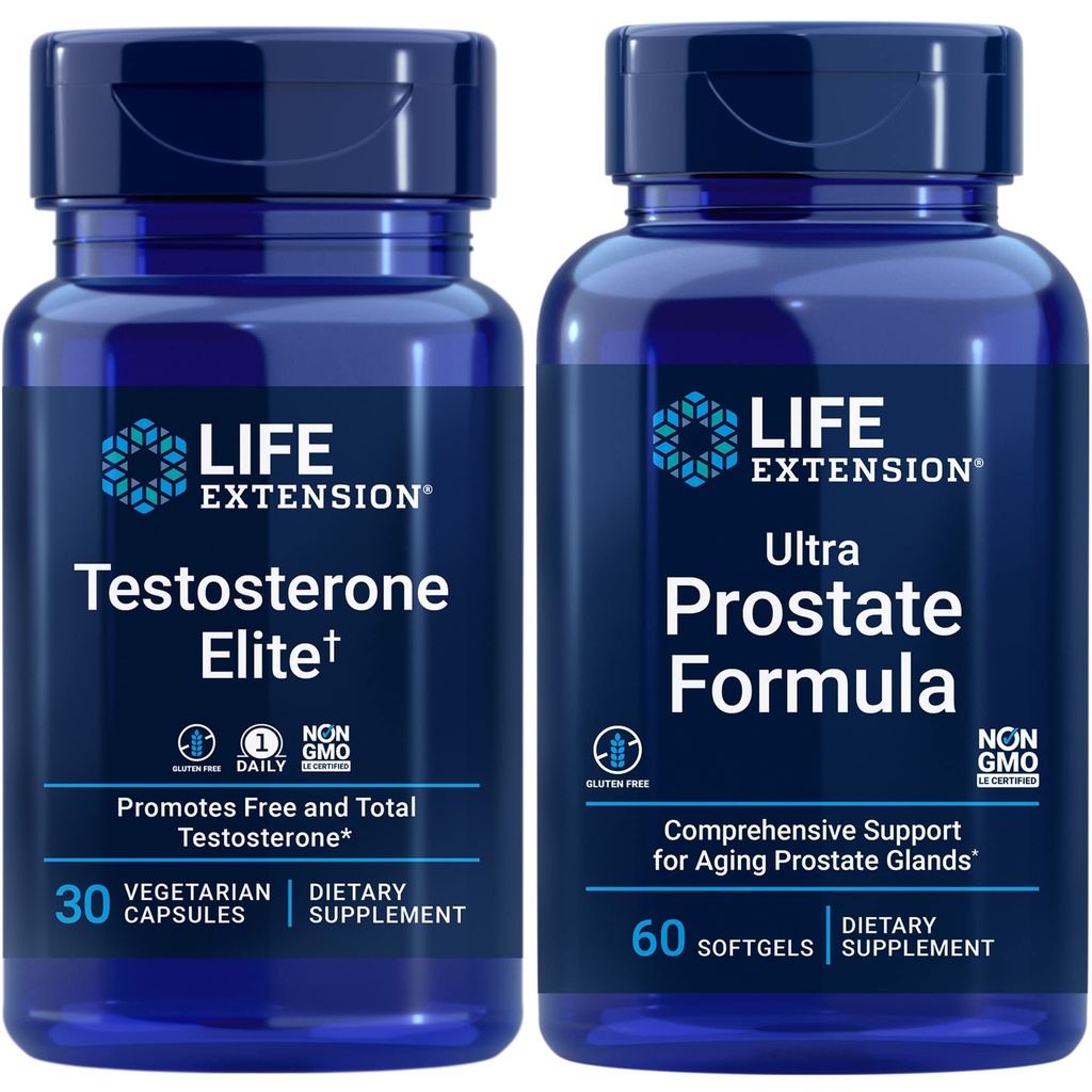 Life Extension Testosteron Elite, 30 vegetariska kapslar | Ultra Prostate Formel, 60 softgels | Hälsosam Prostate, Testosteron Production Support, Tillskott för Män