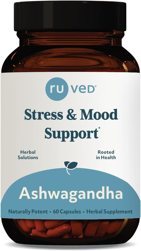 ruved Ashwagandha kapselit - Organic Ashwagandha juuriuute täydentää miehille ja naisille, 500 mg per pilleri lisämunuaisten terveys ja yleinen hyvinvointi - 60 kasvissyöjä Caplets (1 Count)