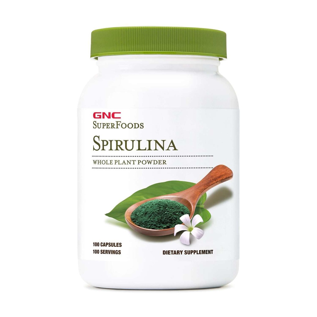GNC SuperFoods Spirulina Hela växtpulverkapslar, 100 kapslar, 100 portioner