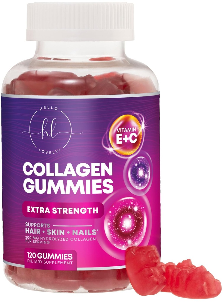 Collagen Peptides Gummies 2500 mcg Biotin - Hydrolysed proteiini tyyppi I & III Multi Collagen täydentää C-vitamiinia & Sinkki - Tuki hiukset, iho, kynnet, maukas Pomegranaatti maku - 120 Gummies