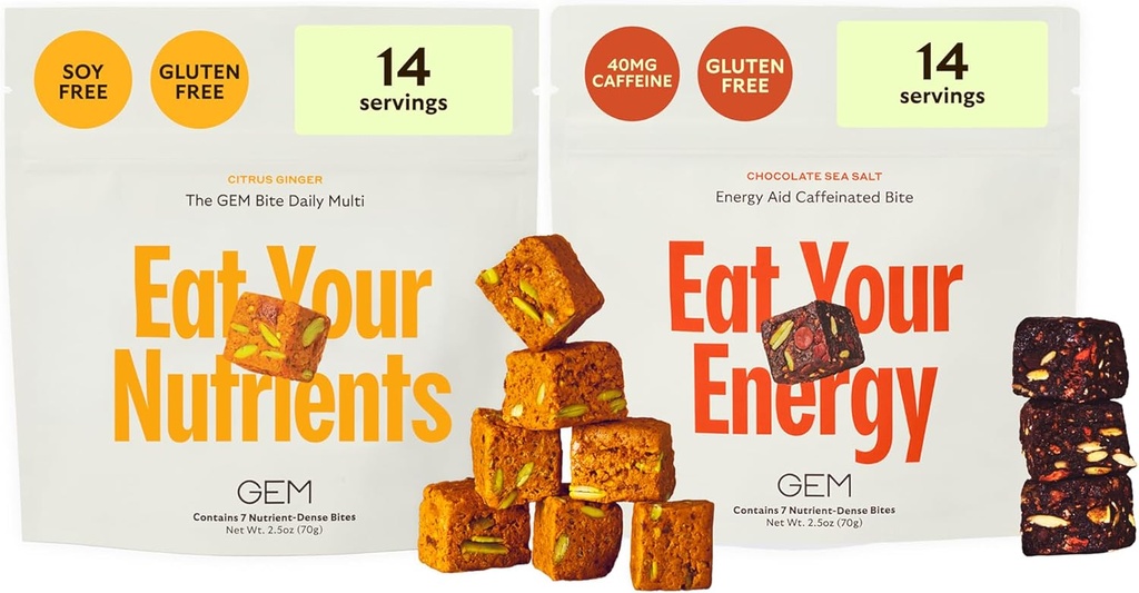 GEM Daily Superfood and Energy Support for Women & Men, Natural Whole Foods with Essential 20+ Whole-food Vitamiineja, Minerals, superfoods, prebiootit, Clean Energy Variety Pack, 28 Servings